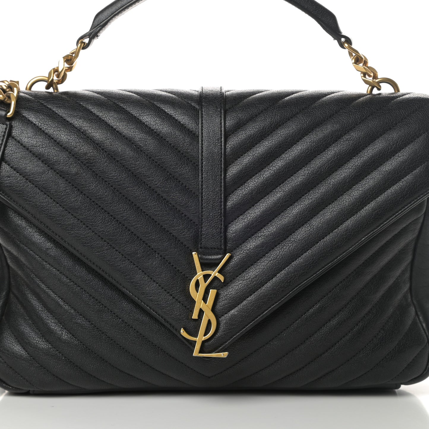 Sheepskin Matelasse Chevron Monogram Large College Satchel Black