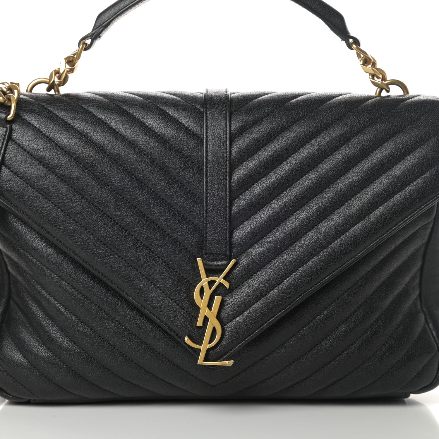 Saint Laurent Sheepskin Matelasse Chevron Monogram Large College Satchel Black 9 of 11