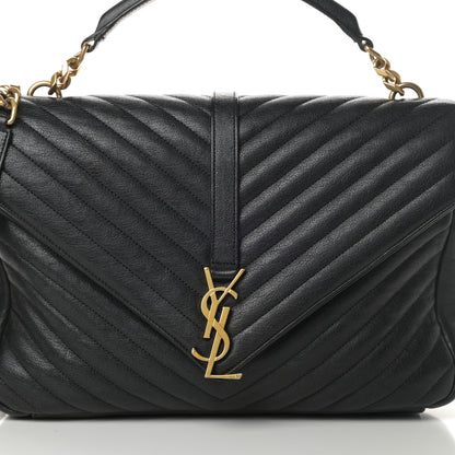 Saint Laurent Sheepskin Matelasse Chevron Monogram Large College Satchel Black 9 of 11