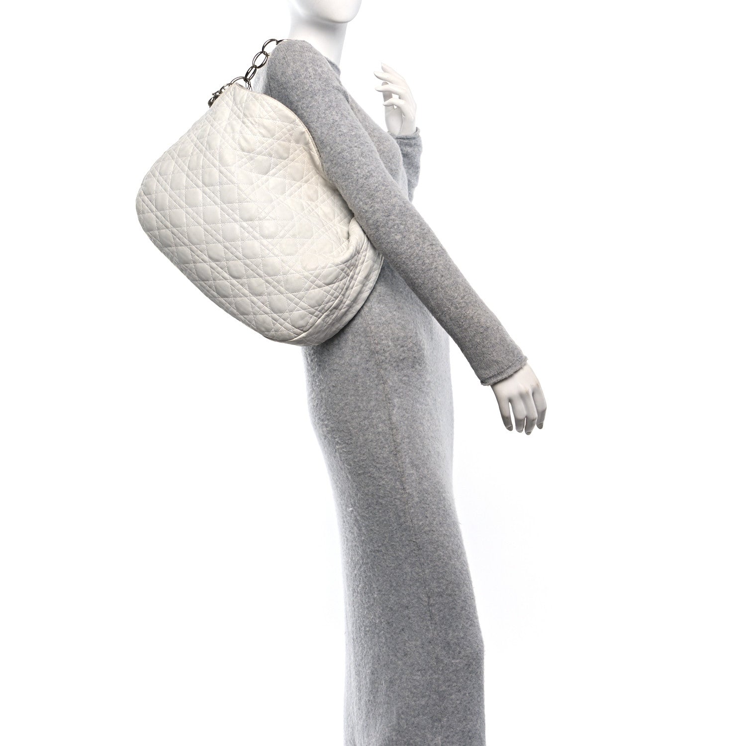 Christian Dior Lambskin Cannage Large Dior Soft Hobo White 2 of 12