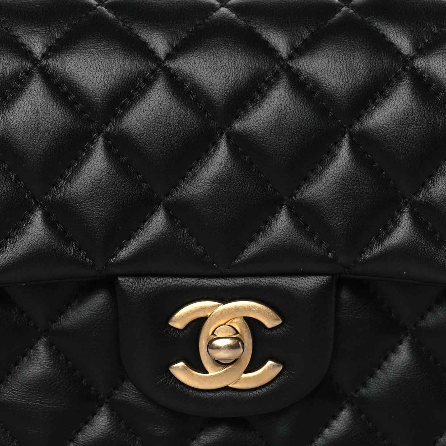 Lambskin Quilted Metal Mini Top Handle Rectangular Flap Black