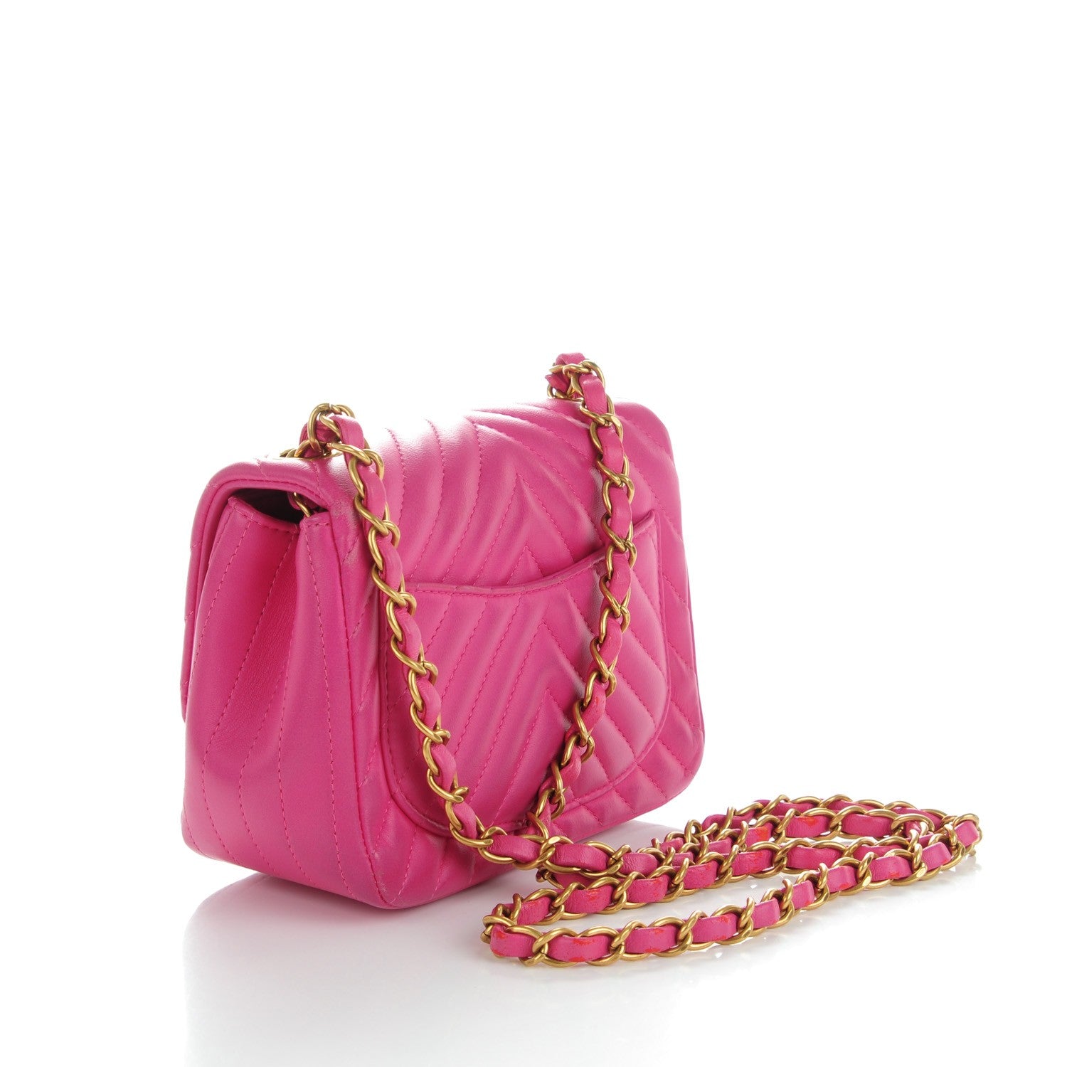 Chanel Lambskin Chevron Quilted Mini Square Flap Fuchsia 3 of 9