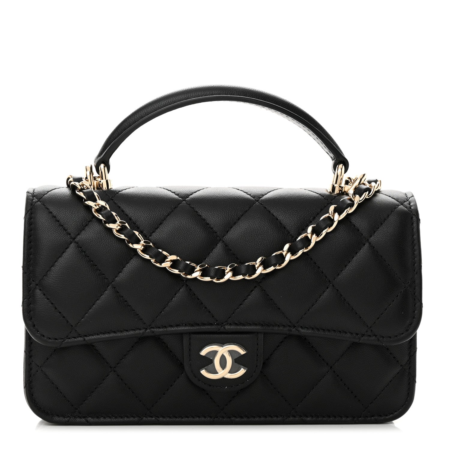 Chanel Lambskin Quilted Flap Phone Holder With Chain Black 1 of 12