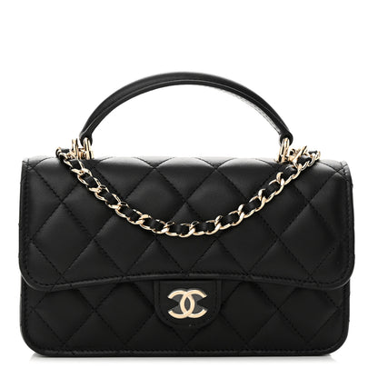 Chanel Lambskin Quilted Flap Phone Holder With Chain Black 1 of 12