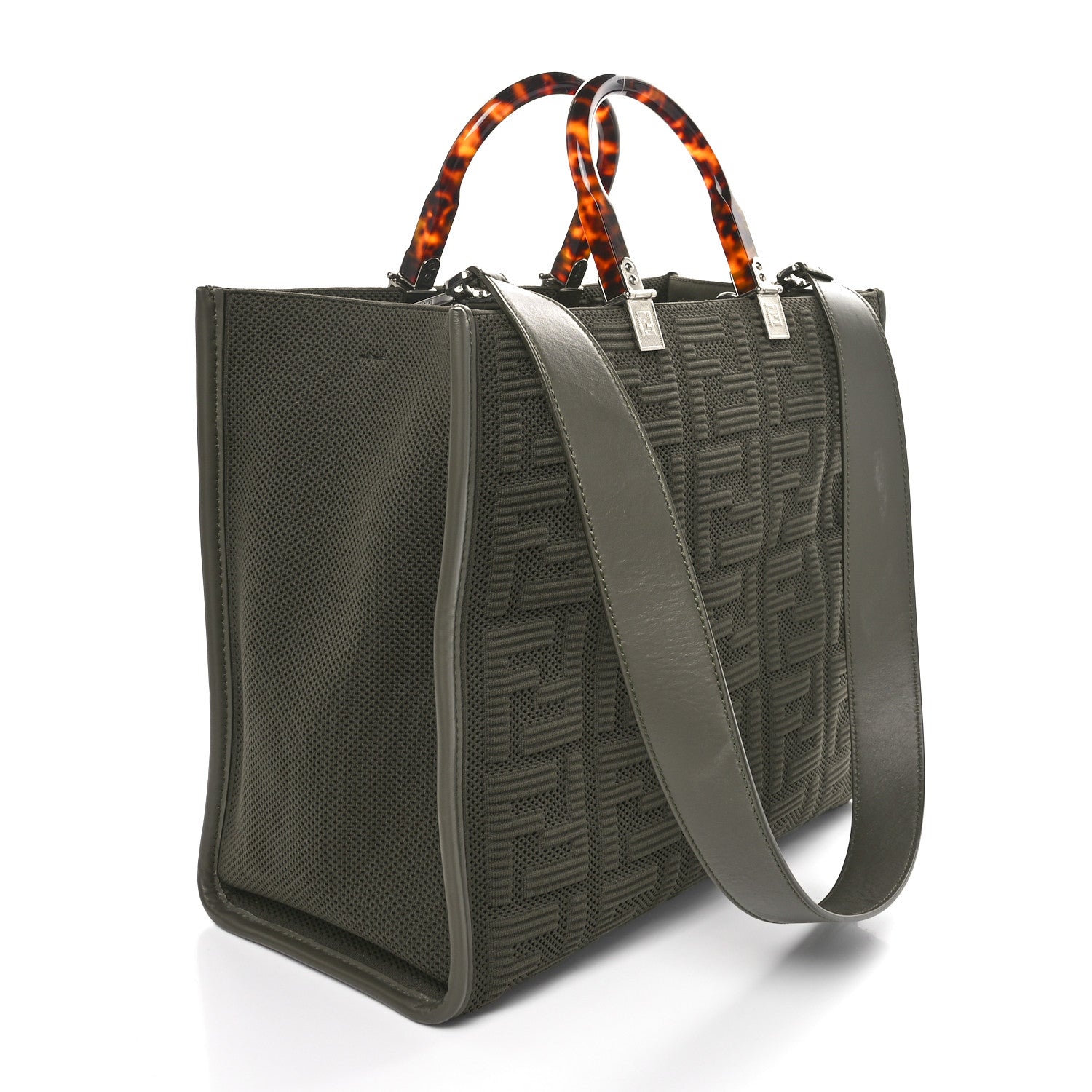 Fendi Technical Fabric Plexiglass FF Medium Fendi Sunshine Shopper Tote Wood 2 of 10
