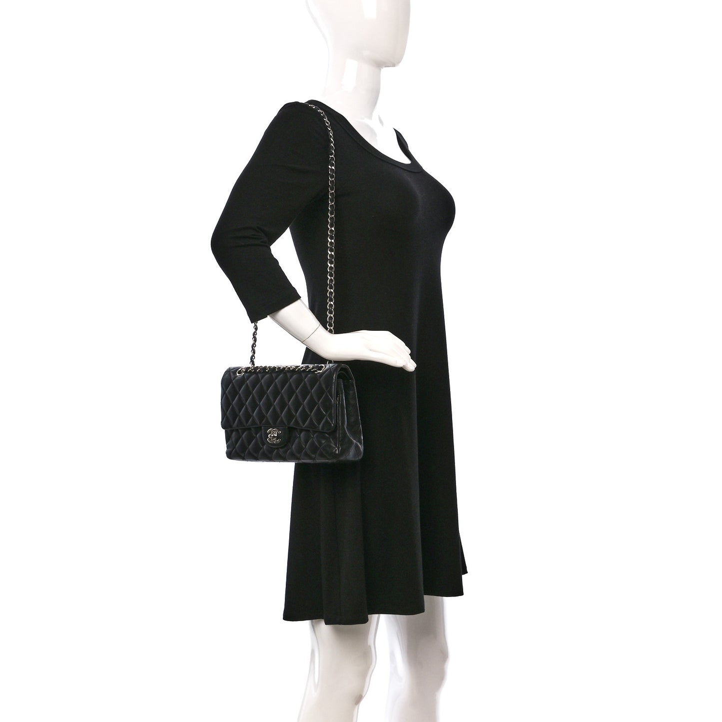 Lambskin Quilted Medium Double Flap Black