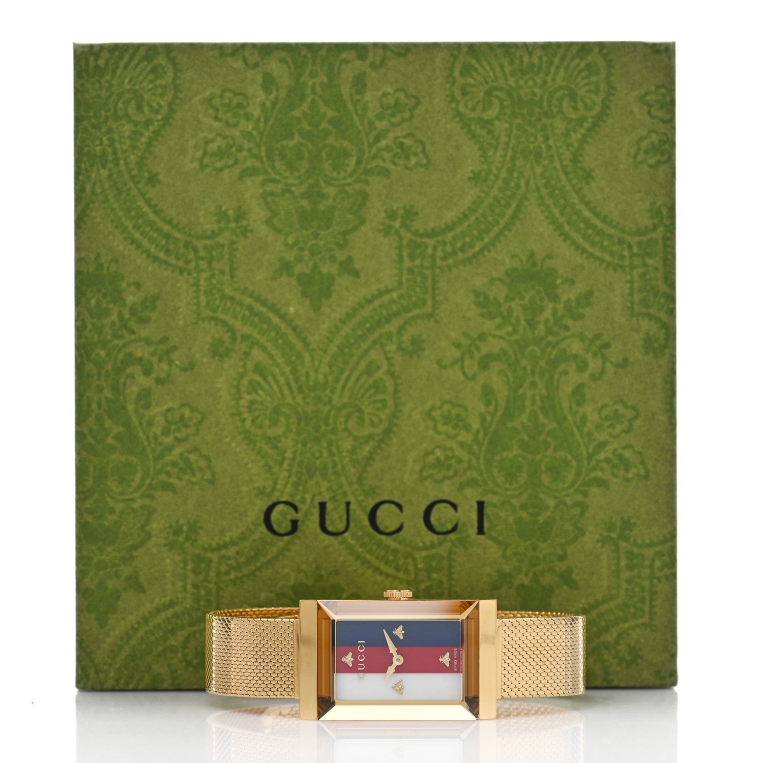 Gucci Stainless Steel Mother of Pearl 21mm Web G-Frame Mesh Quartz Watch Blue 5 of 5