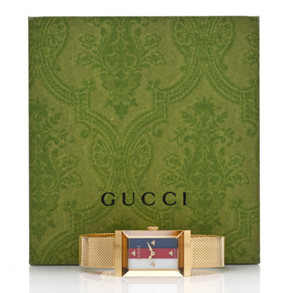Gucci Stainless Steel Mother of Pearl 21mm Web G-Frame Mesh Quartz Watch Blue 5 of 5