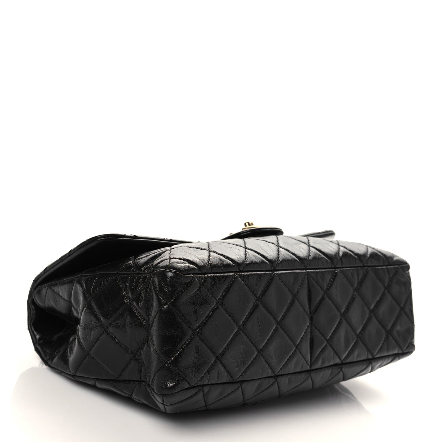 Glazed Calfskin Castle Rock Large Flap Black Burgundy