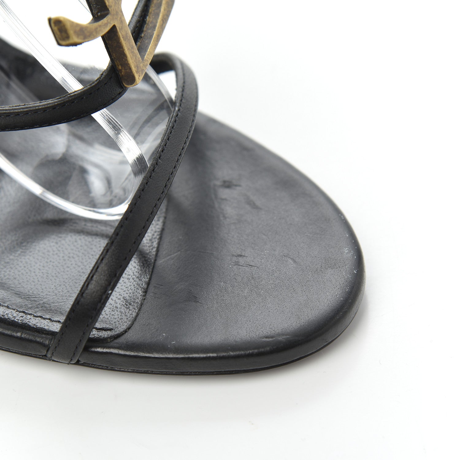 Saint Laurent Calfskin Cassandra 110 Sandals 39.5 Black Gold 8 of 19