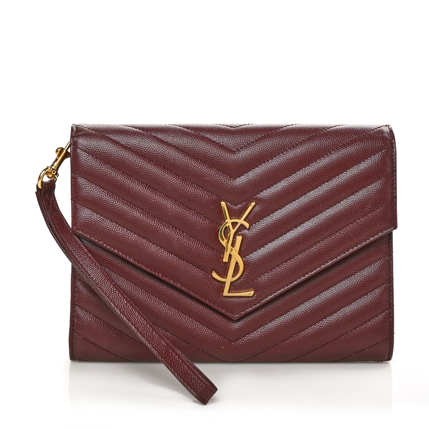 Saint Laurent Grain De Poudre Matelasse Chevron Monogram Envelope Clutch Rouge Legion 1 of 6