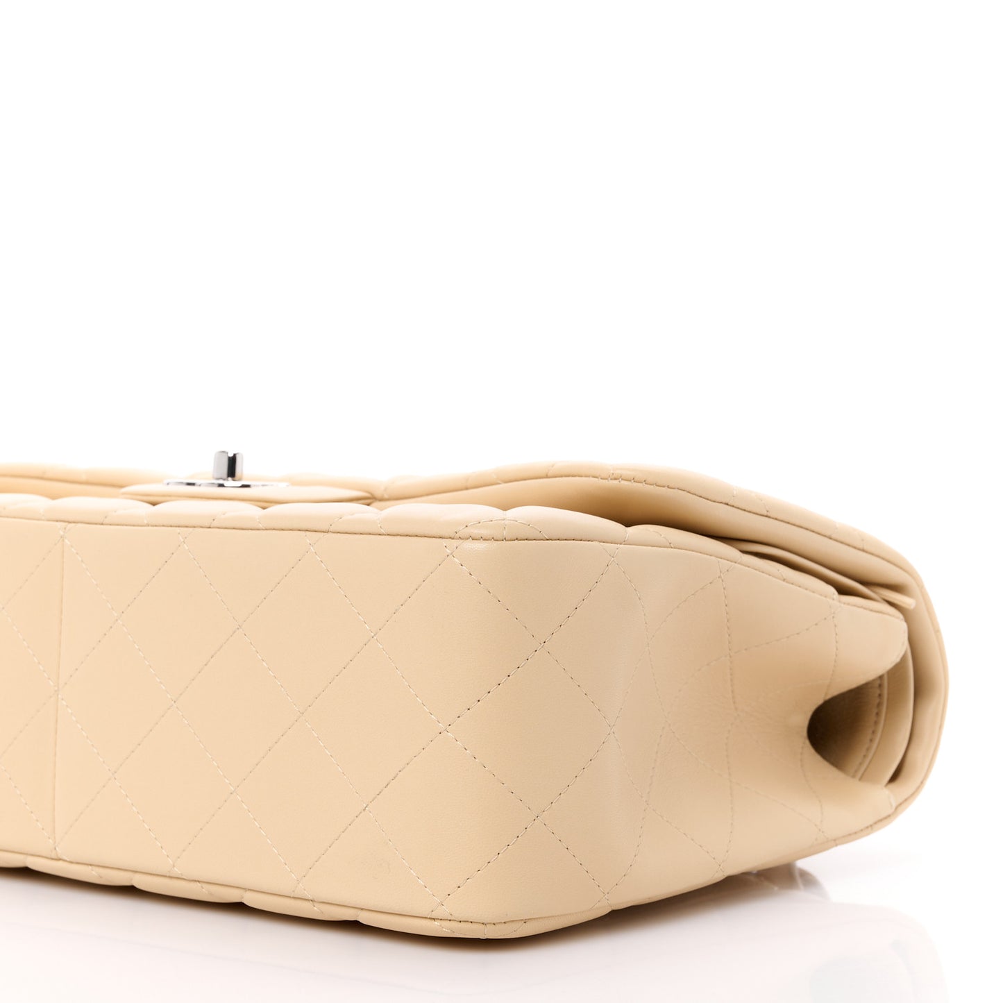 Lambskin Quilted Jumbo Double Flap Light Beige