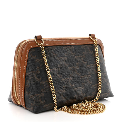 Celine Triomphe Canvas Lambskin Clutch On Chain Tan 3 of 11