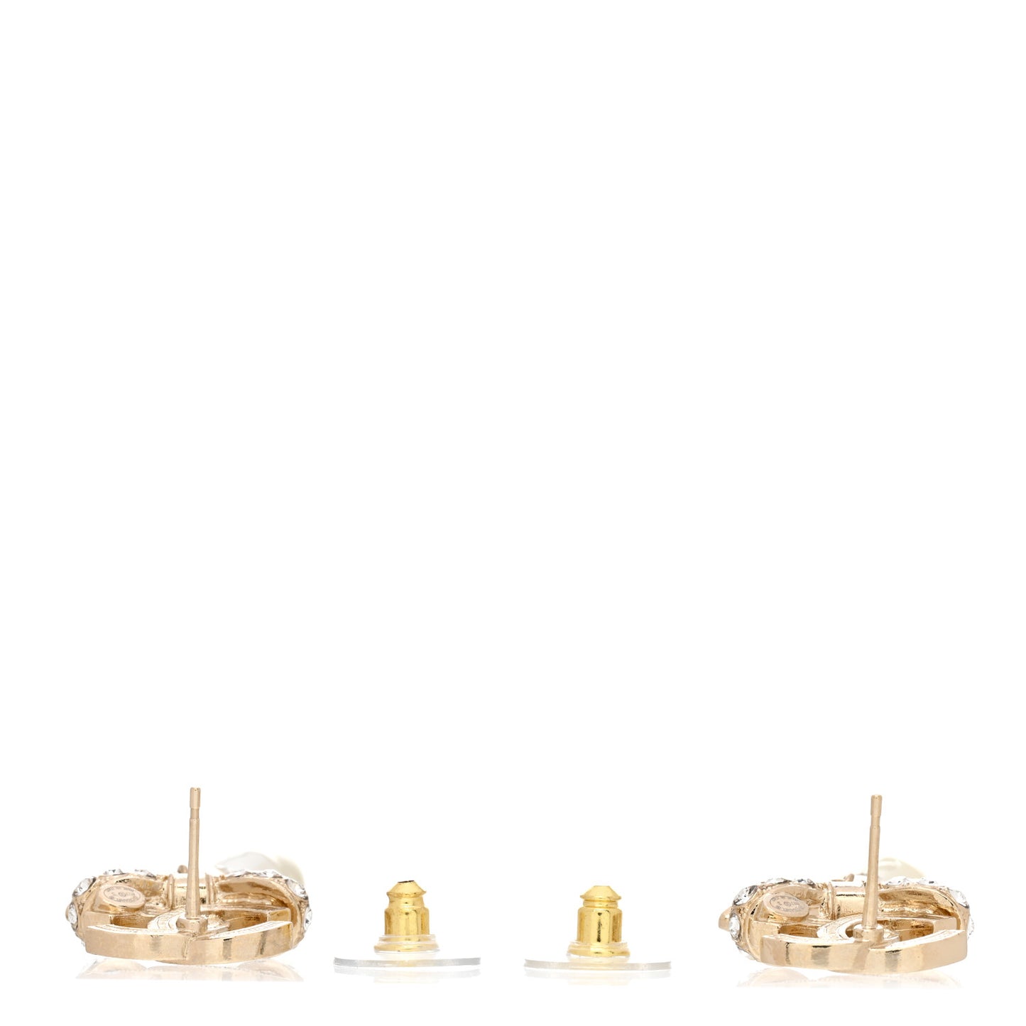 Crystal CC Bow Pearl Drop Earrings Gold Pearly White