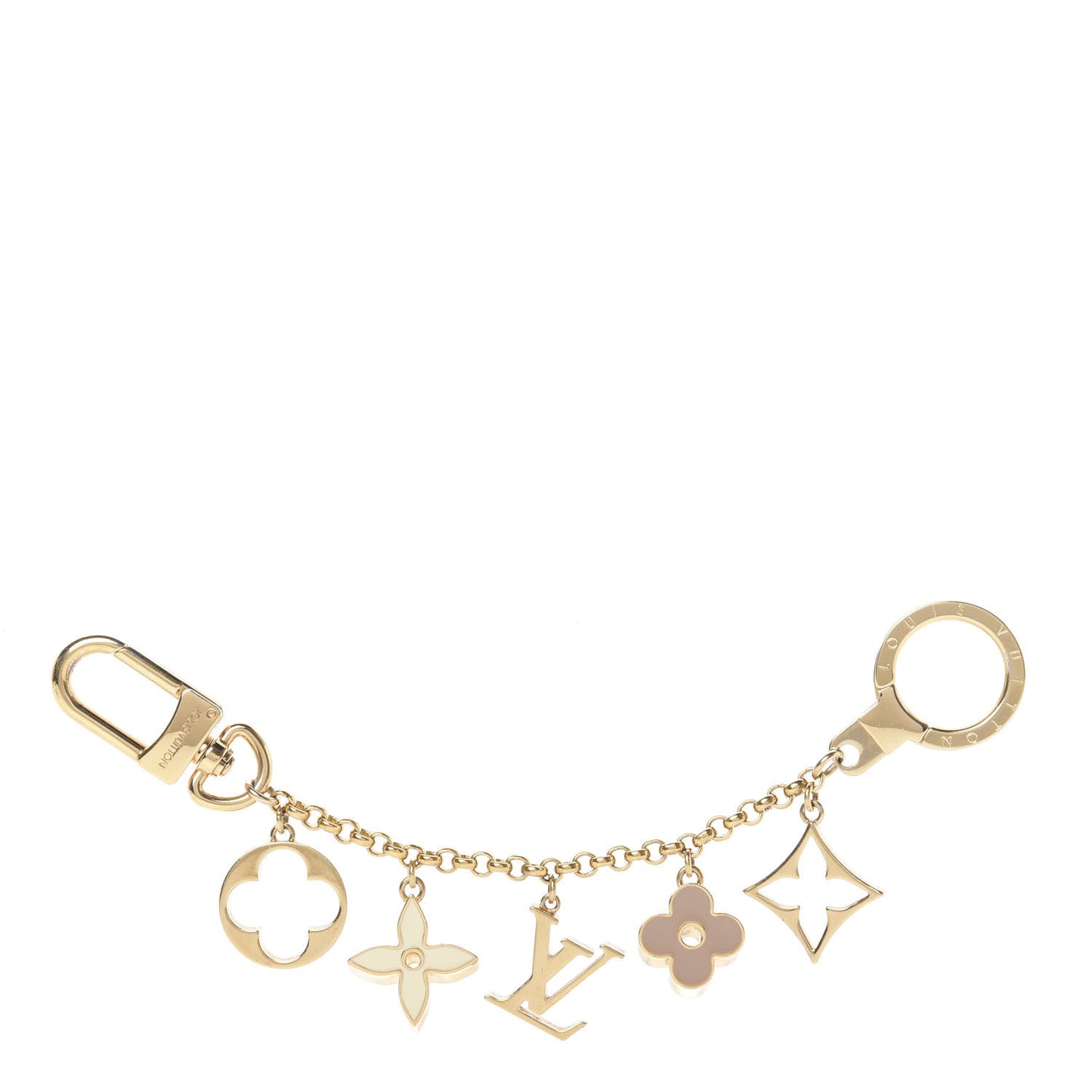 Brass Enamel Fleur De Monogram Bag Charm Chain Gold