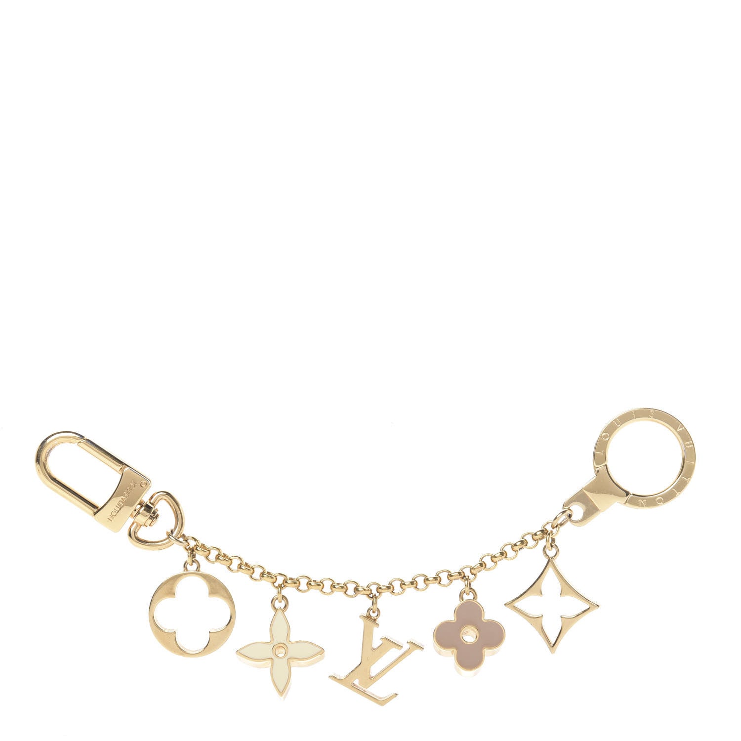 Louis Vuitton Brass Enamel Fleur De Monogram Bag Charm Chain Gold 1 of 5