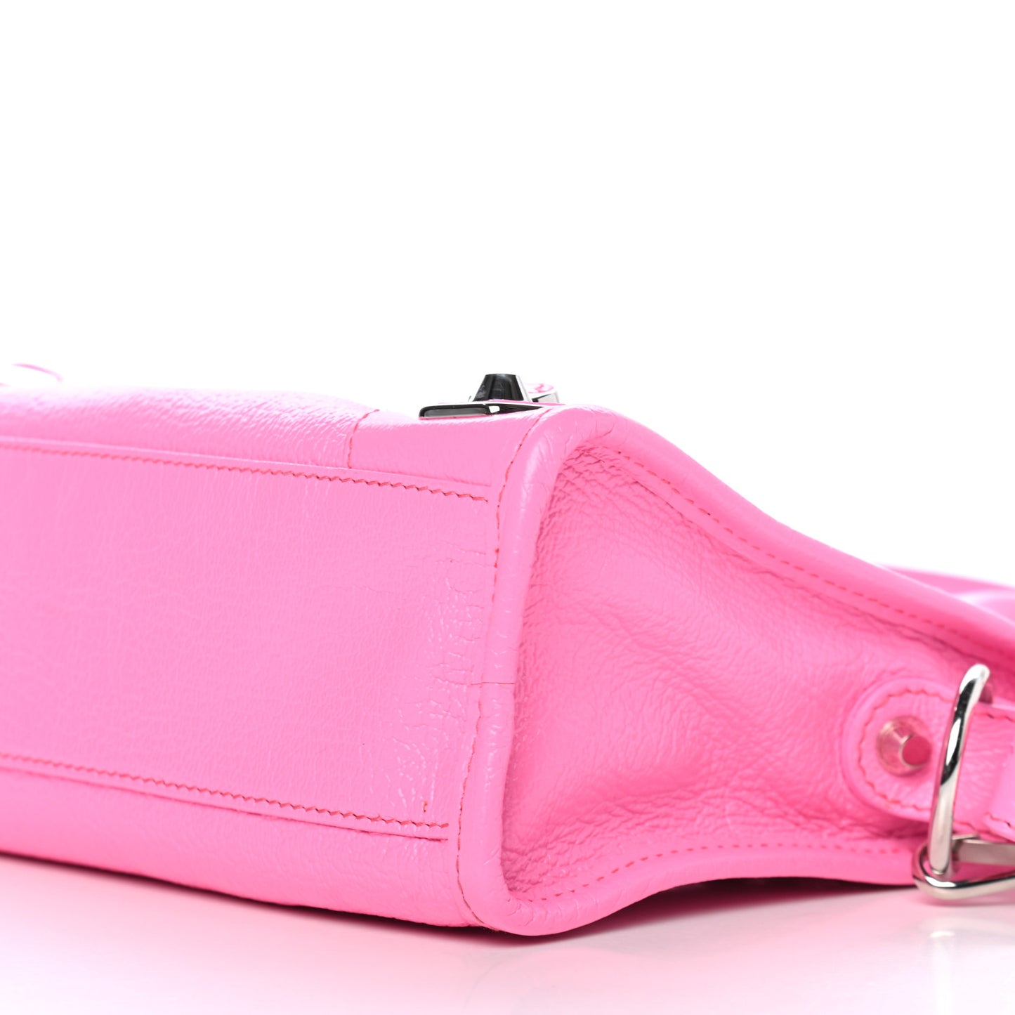 Shiny Goatskin Silver Metallic Edge Hardware Mini City Acid Pink