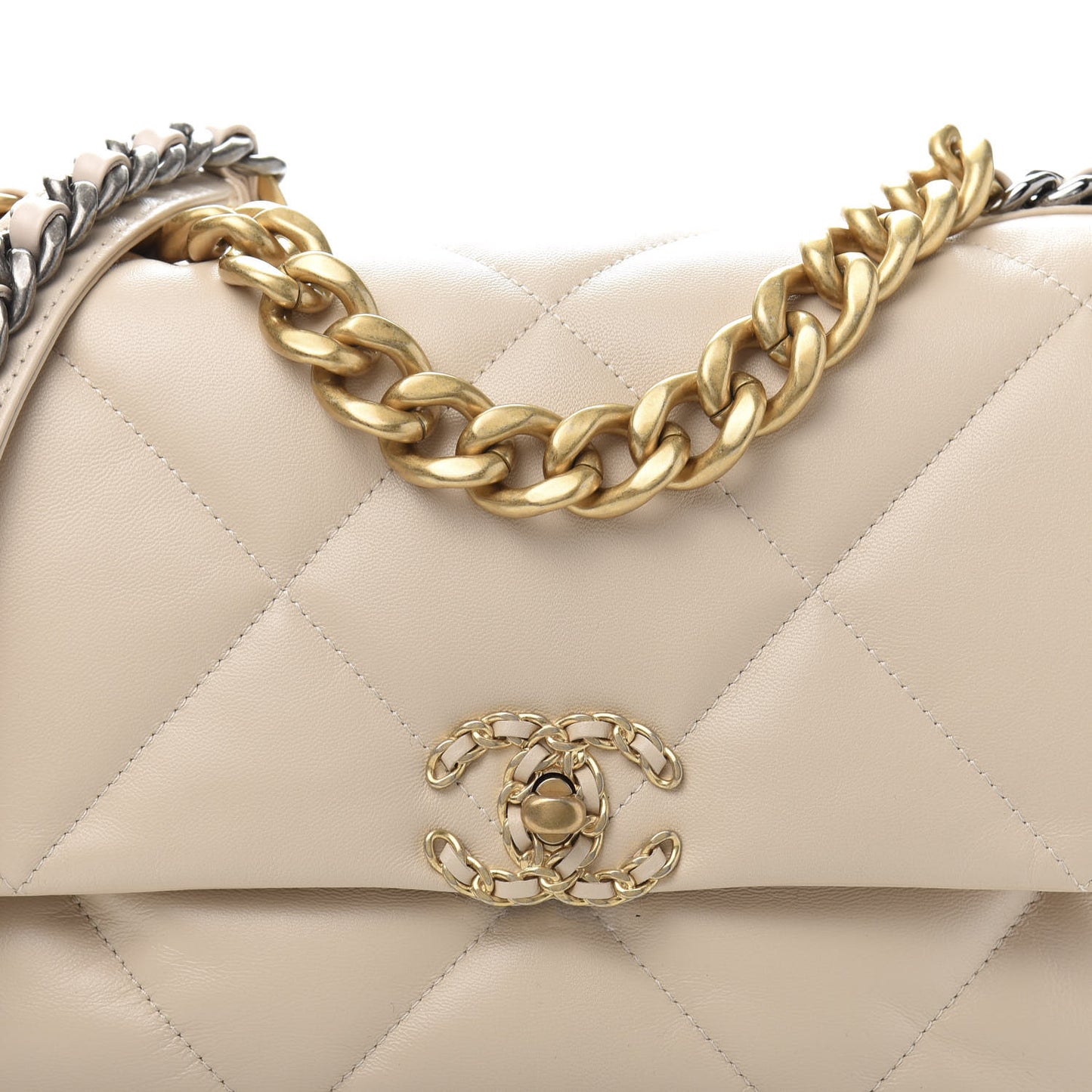 Lambskin Quilted Large 19 Flap Beige