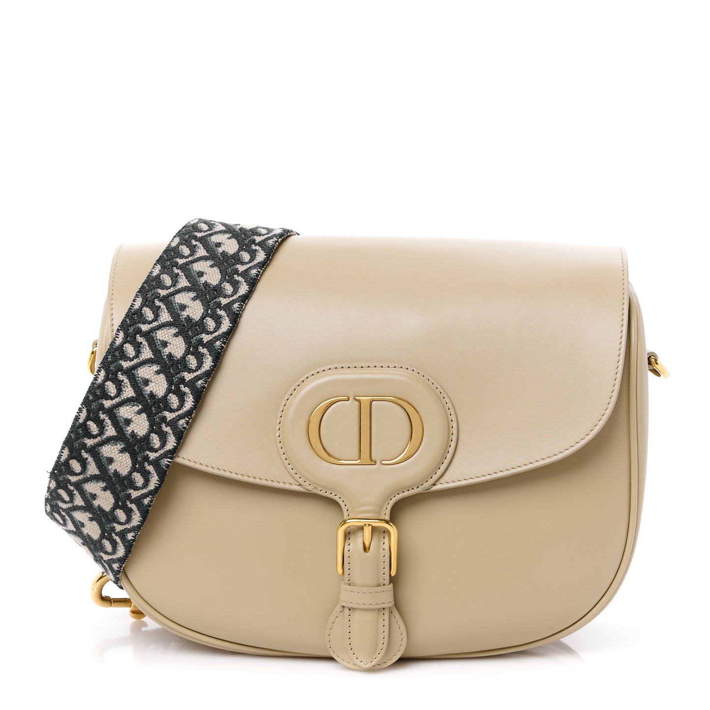 CHRISTIAN DIOR Grained Calfskin Large Bobby Flap Beige