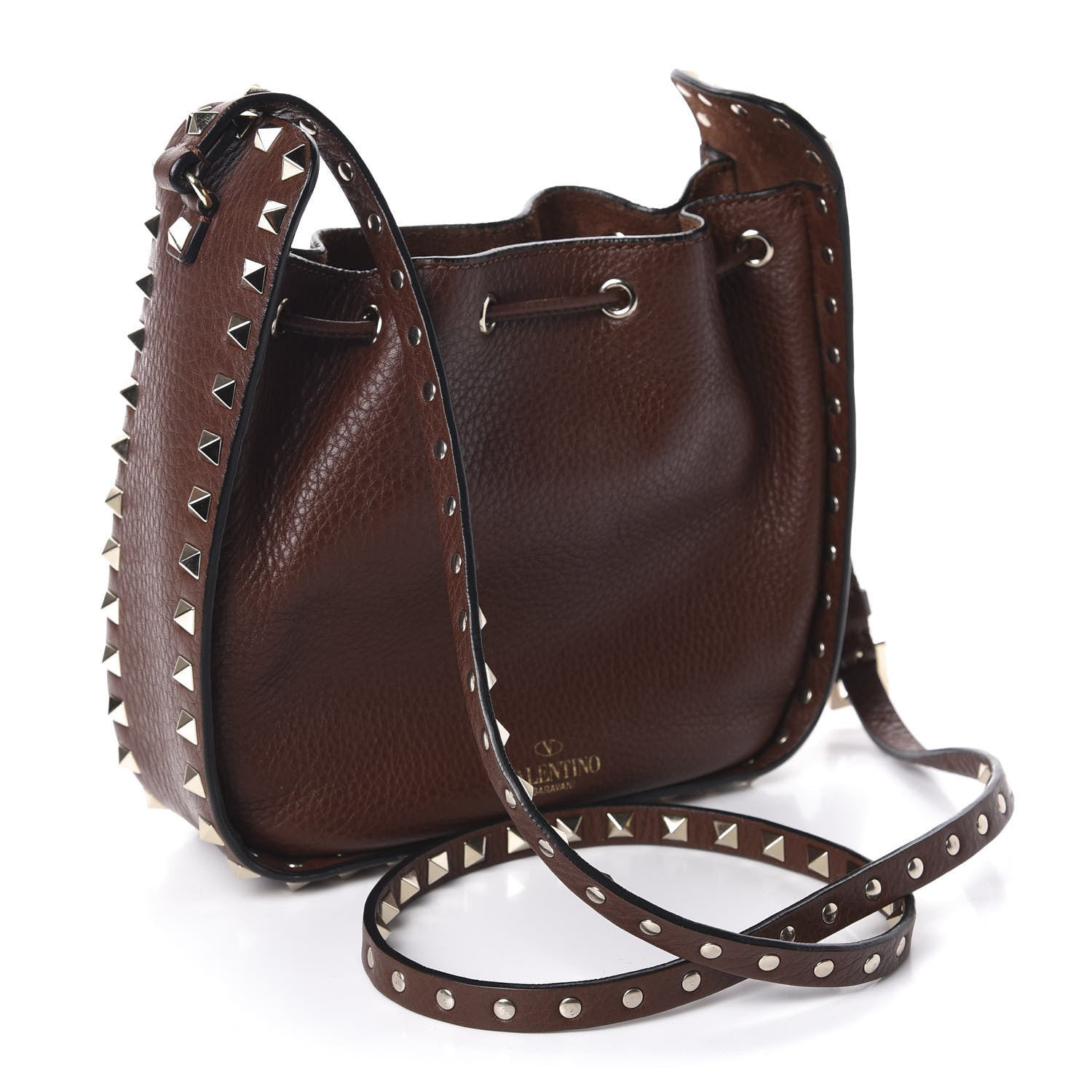 Valentino Garavani Grained Calfskin Rockstud Bucket Bag Light Brown 3 of 10