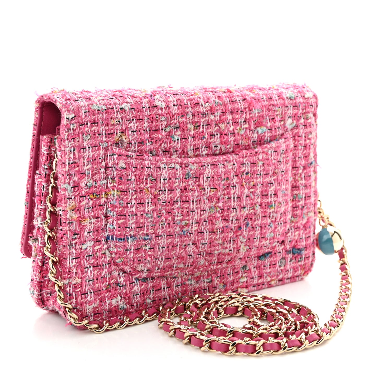 Tweed Quilted Wallet On Chain WOC Pink Blue White