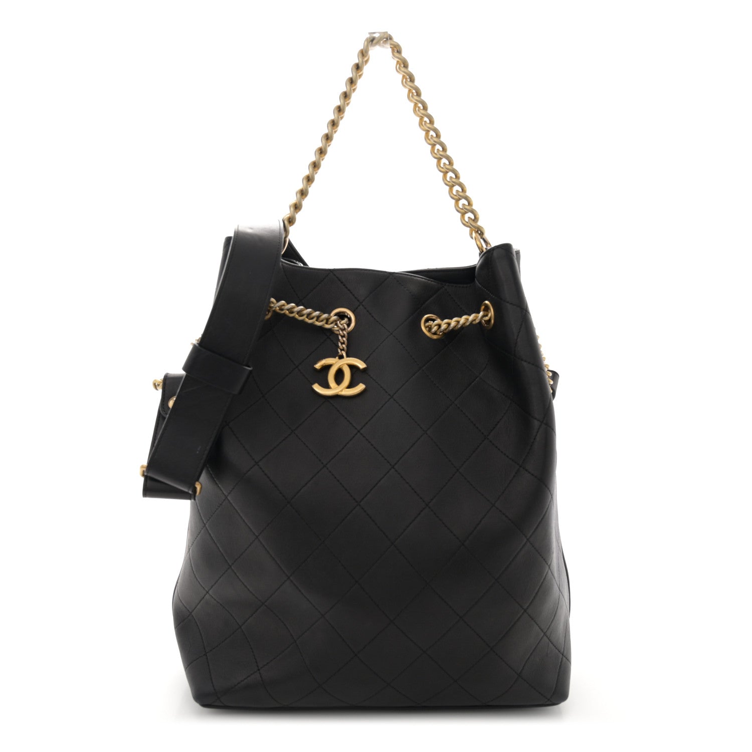 Chanel Calfskin Quilted Small On My Shoulder Drawstring Bag Black 1 of 13