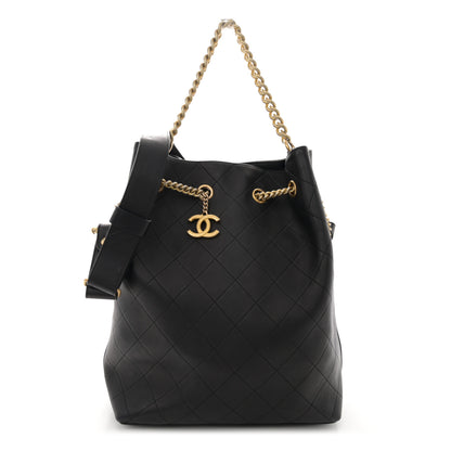 Chanel Calfskin Quilted Small On My Shoulder Drawstring Bag Black 1 of 13