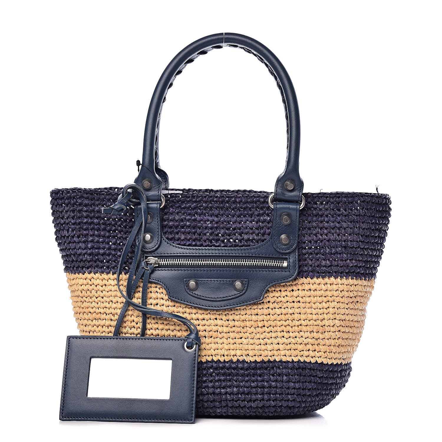 Balenciaga Raffia Bi-Color Panier Basket Tote Natural Bleu Tanzanite 1 of 12
