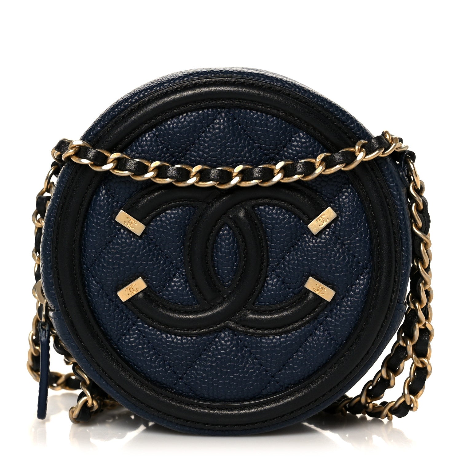 Chanel Caviar Quilted Round Filigree Crossbody Navy Black 1 of 11