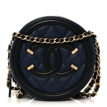 Chanel Caviar Quilted Round Filigree Crossbody Navy Black 1 of 11