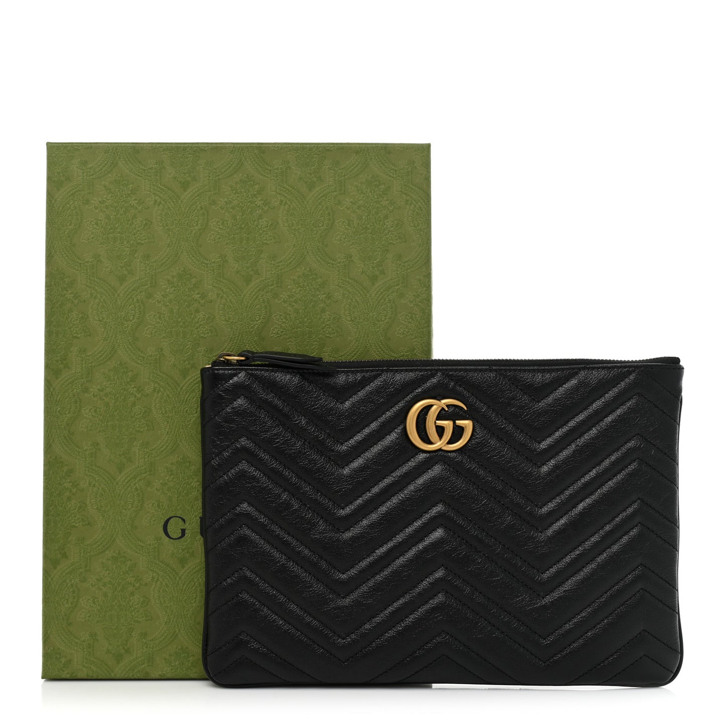 Azalea Calfskin Matelasse Heart GG Marmont Zip Pouch Black