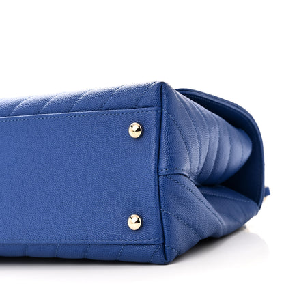 Chanel Caviar Chevron Quilted Small Coco Handle Flap Blue 10 of 12