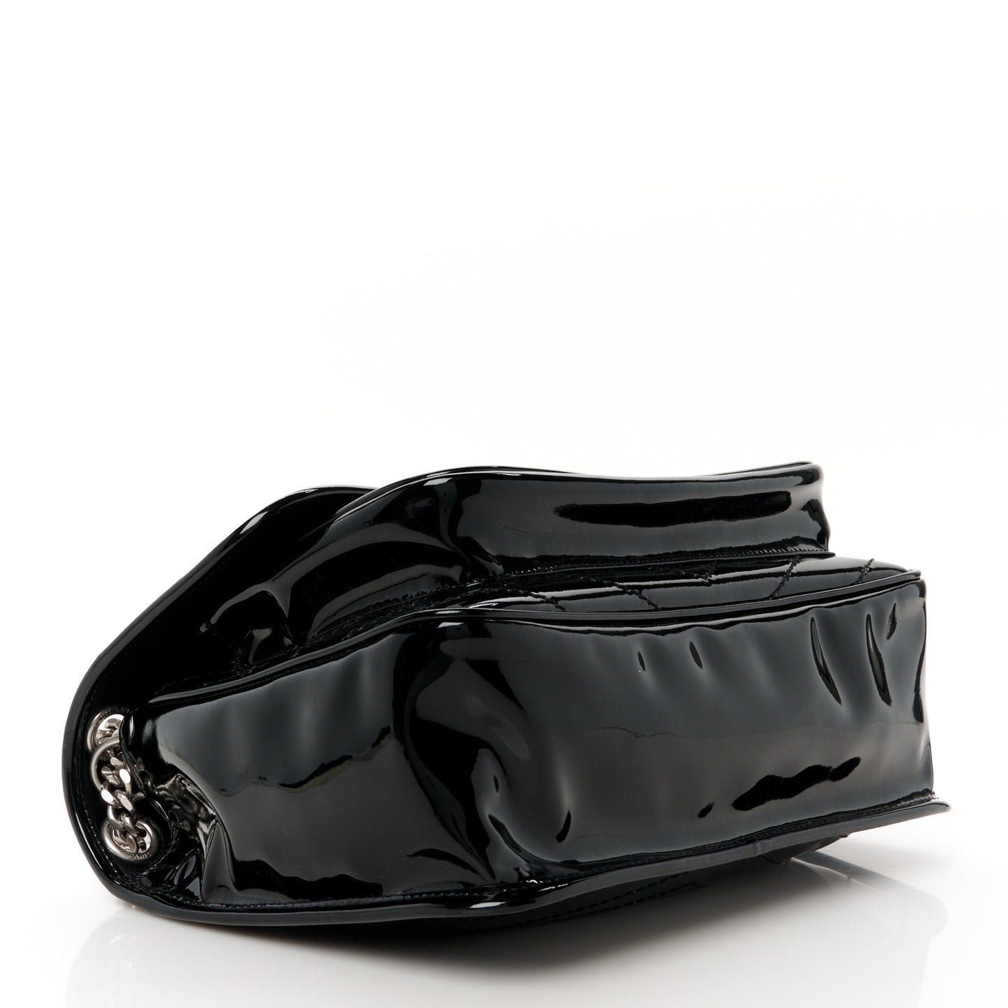 Patent Matelasse Monogram Medium Niki Chain Satchel Black