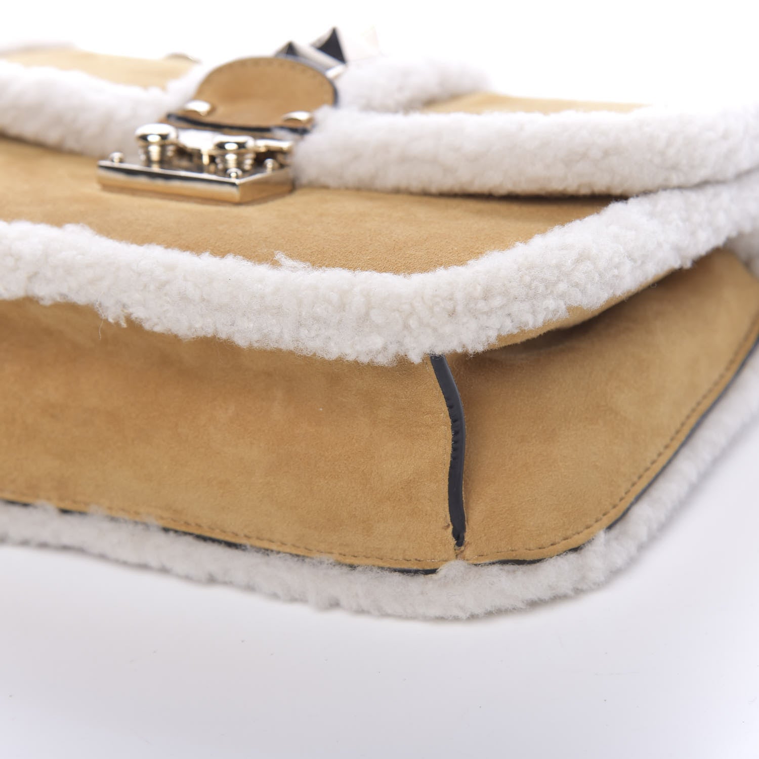 Valentino Garavani Shearling Small Glam Lock Rockstud Flap Tan 8 of 9