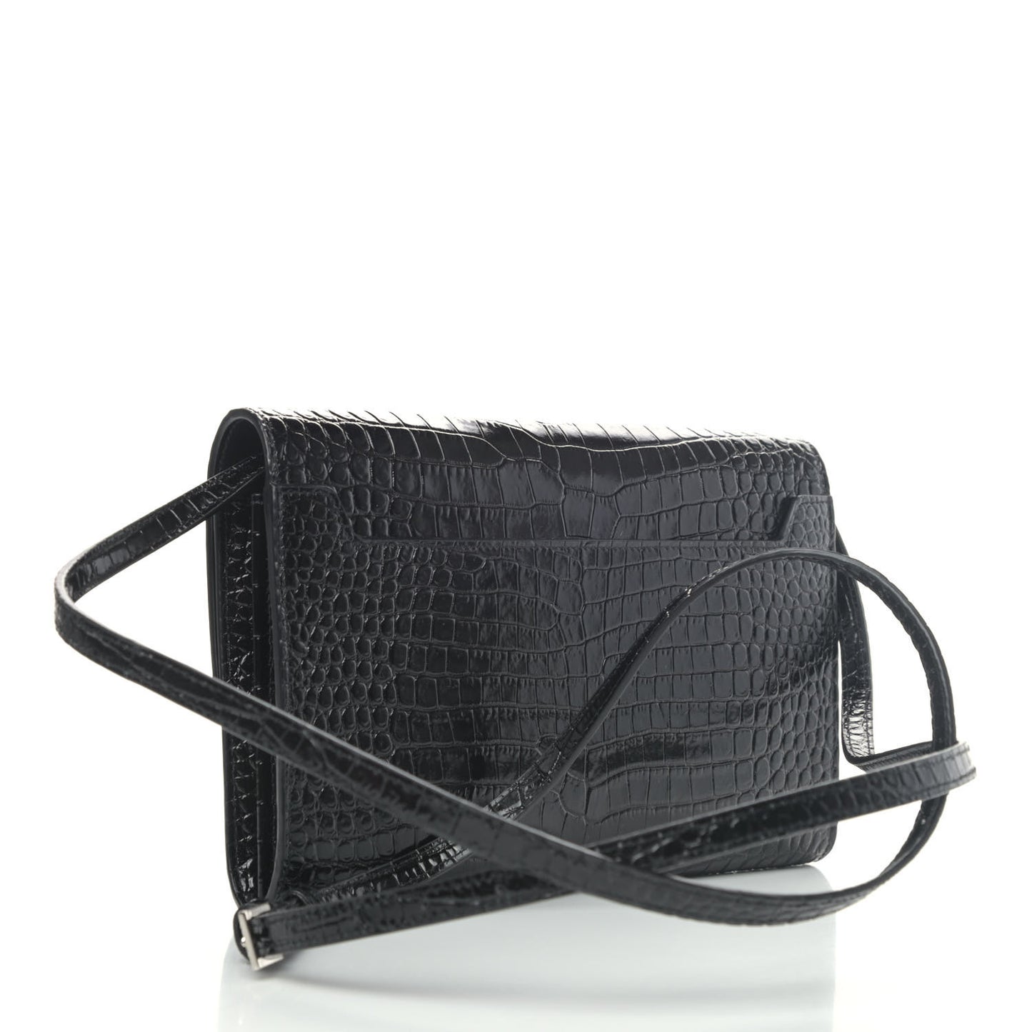 Calfskin Crocodile Embossed Monogram Uptown Crossbody Black