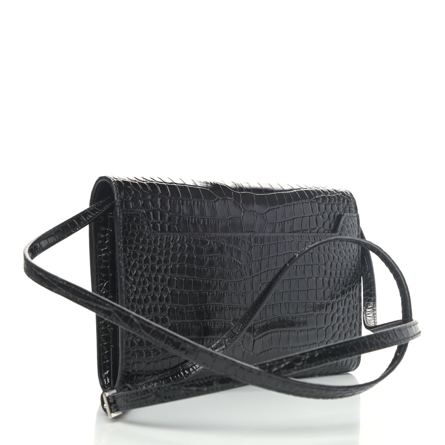 Saint Laurent Calfskin Crocodile Embossed Monogram Uptown Crossbody Black 2 of 4
