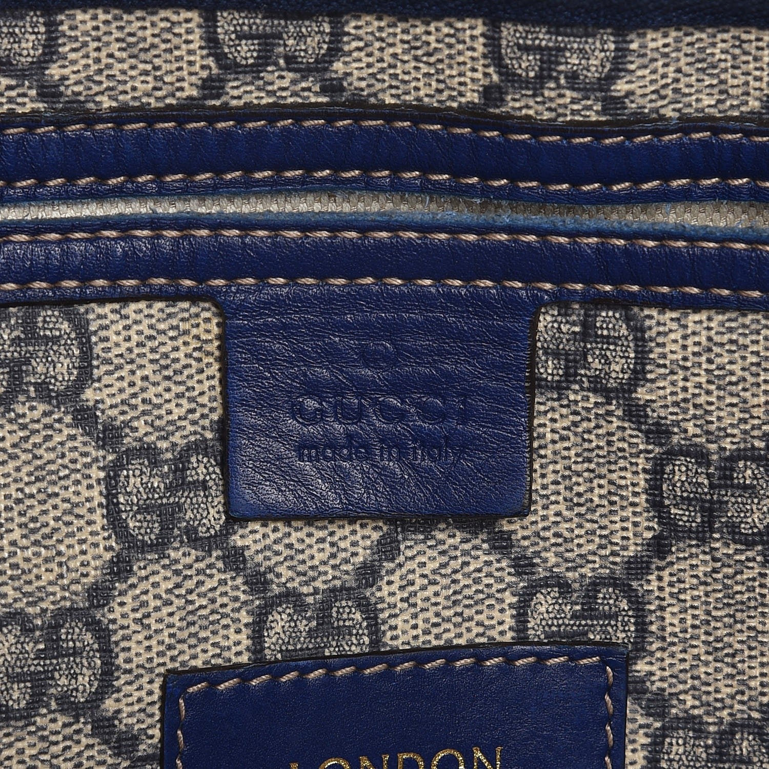 Gucci GG Plus Monogram Large Sloaney Union Jack British Flag Boston Duffle Tote Blue 18 of 24