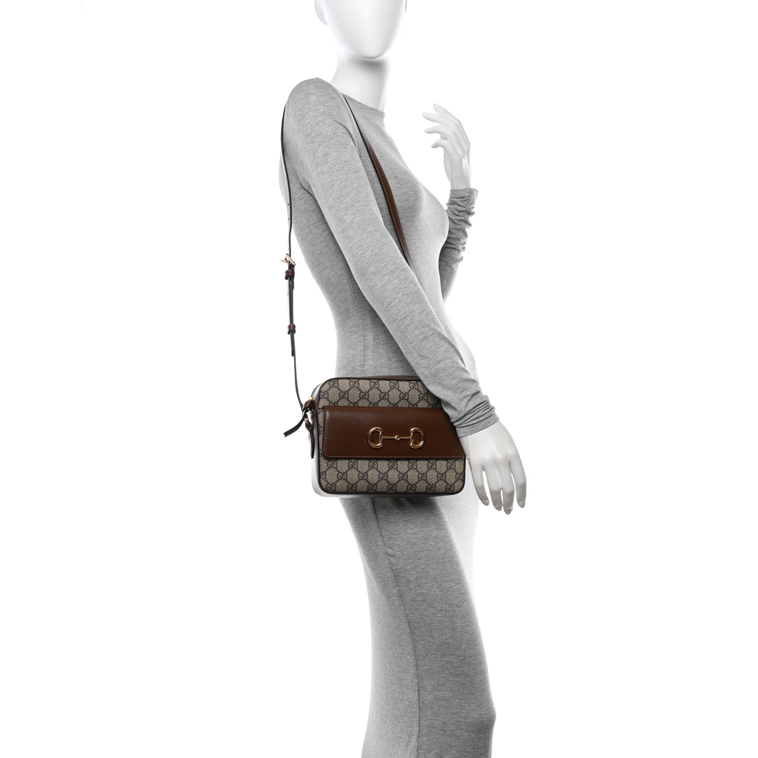 Gucci GG Supreme Monogram Small Horsebit 1955 Shoulder Bag Beige Brown Sugar 2 of 13
