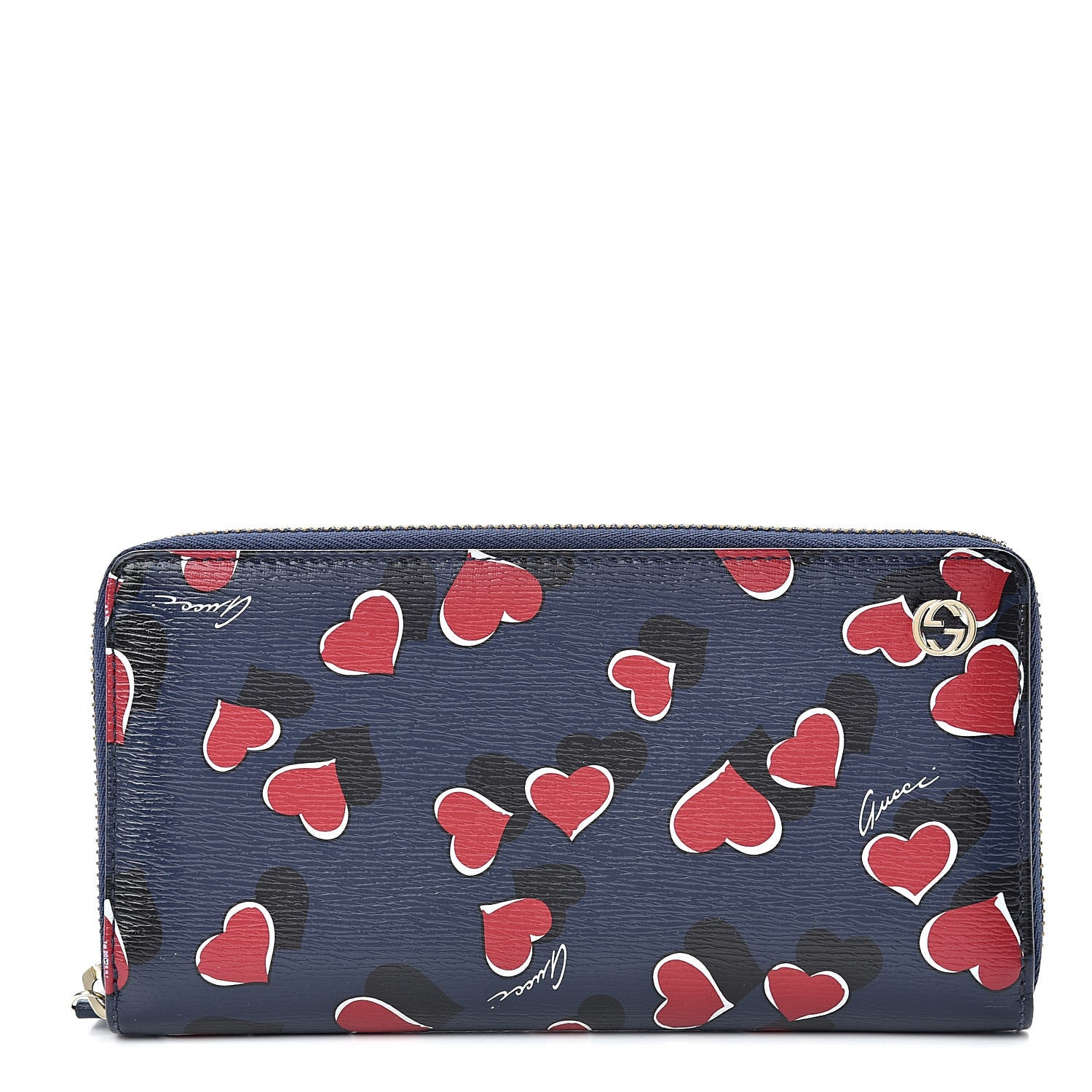 Gucci Calfskin Heartbeat Print Zip Around Wallet Blue 1 of 8