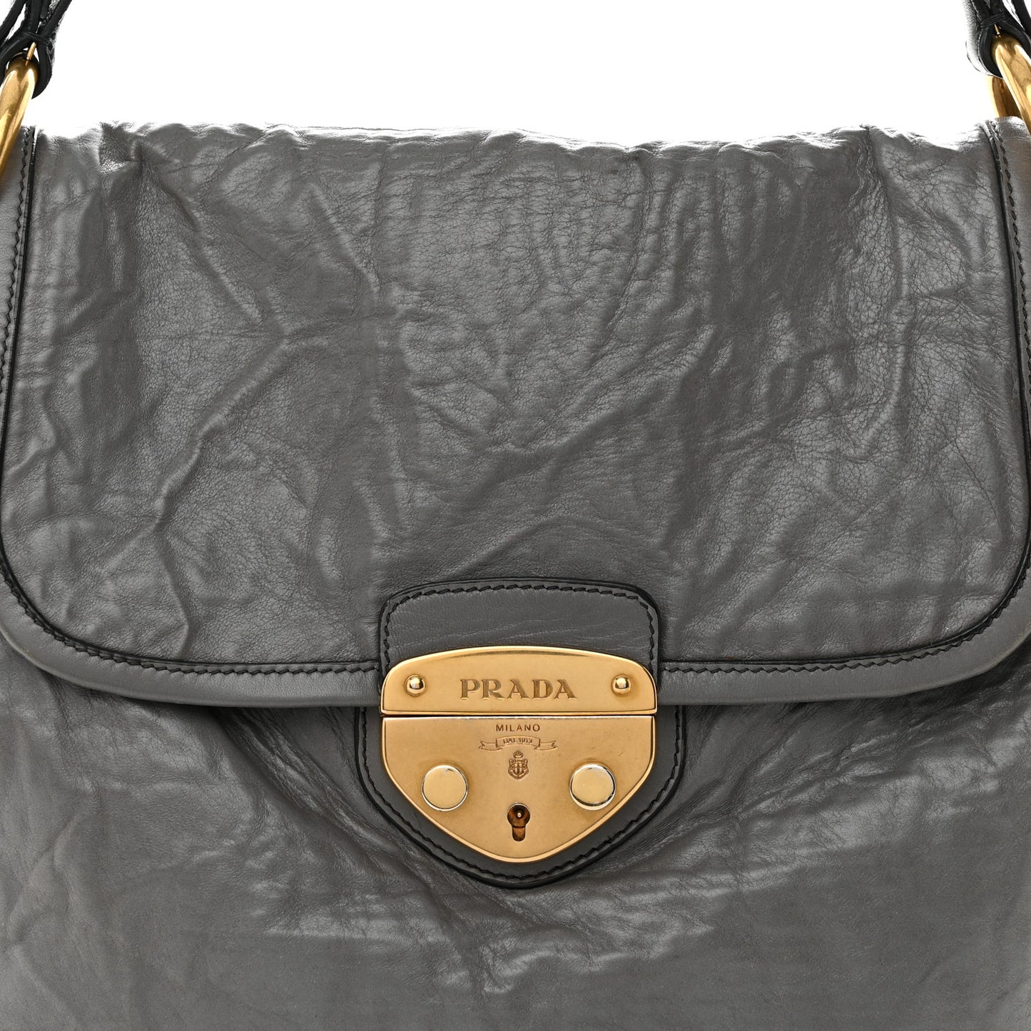 Vitello Shine Pushlock Shoulder Bag Grey
