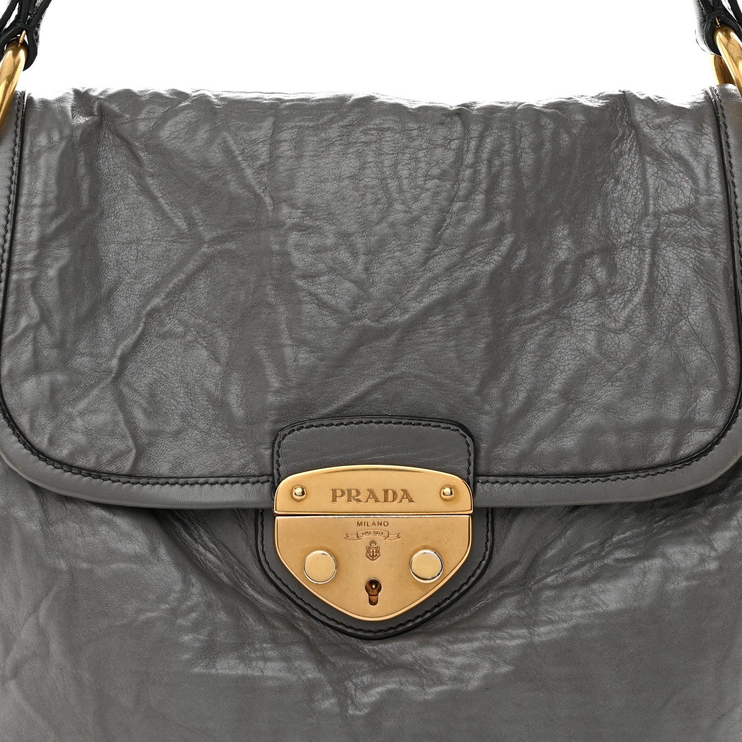 Prada Vitello Shine Pushlock Shoulder Bag Grey 7 of 11