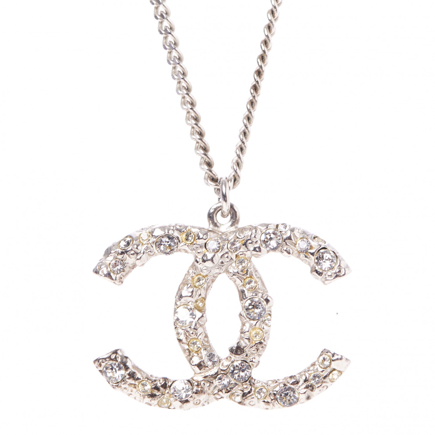 Chanel Crystal CC Pendant Necklace Silver 6 of 7