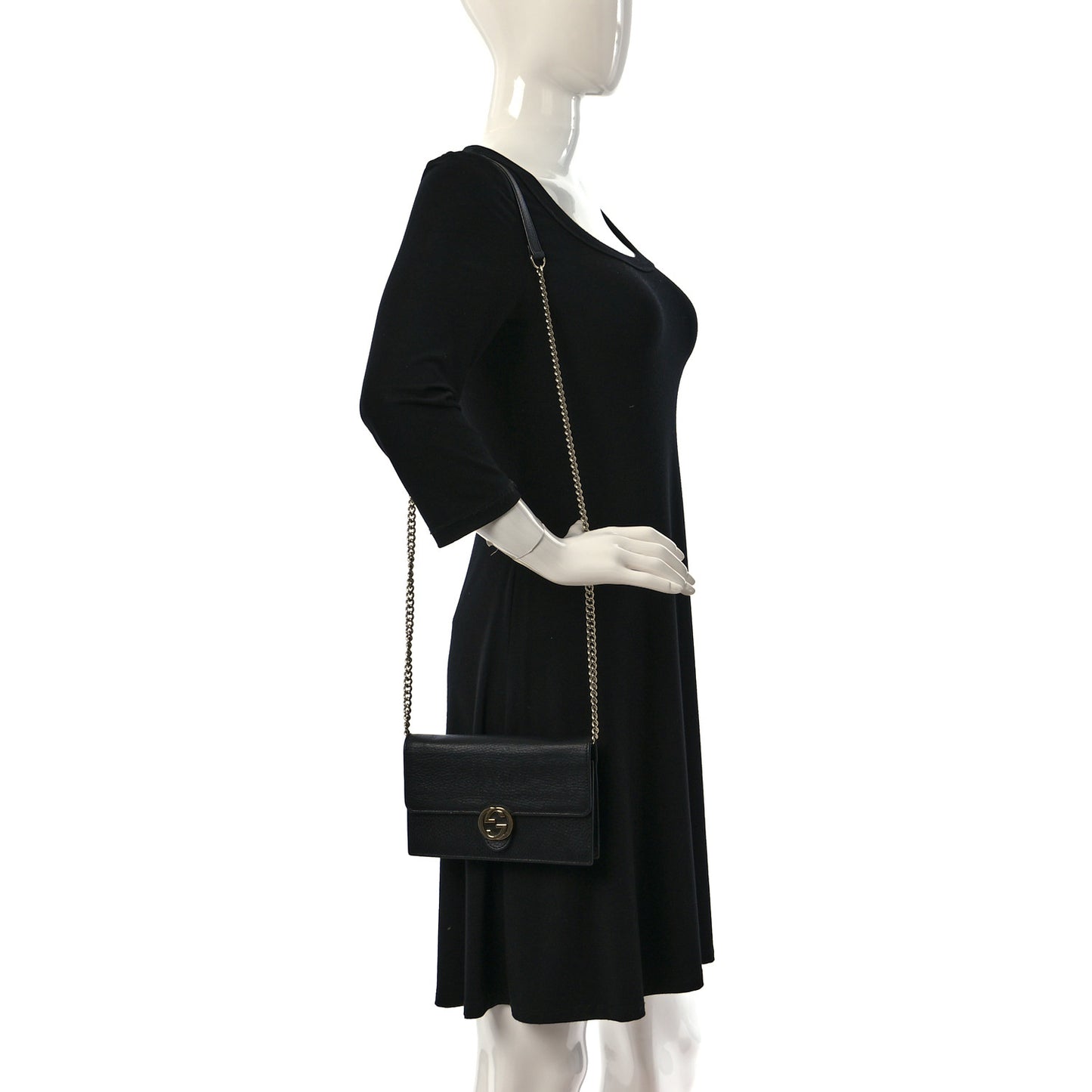 Dollar Calfskin Interlocking G Chain Wallet Black