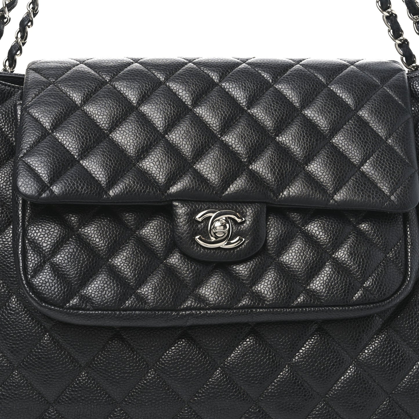 Caviar Quilted Flap Tote Black