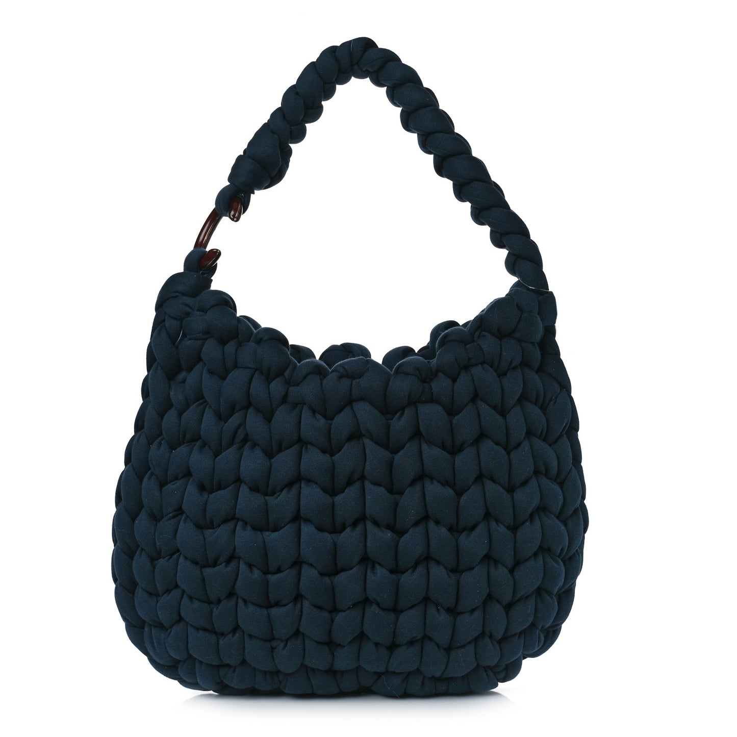 Jersey Woven Wooden C Shoulder Bag Navy
