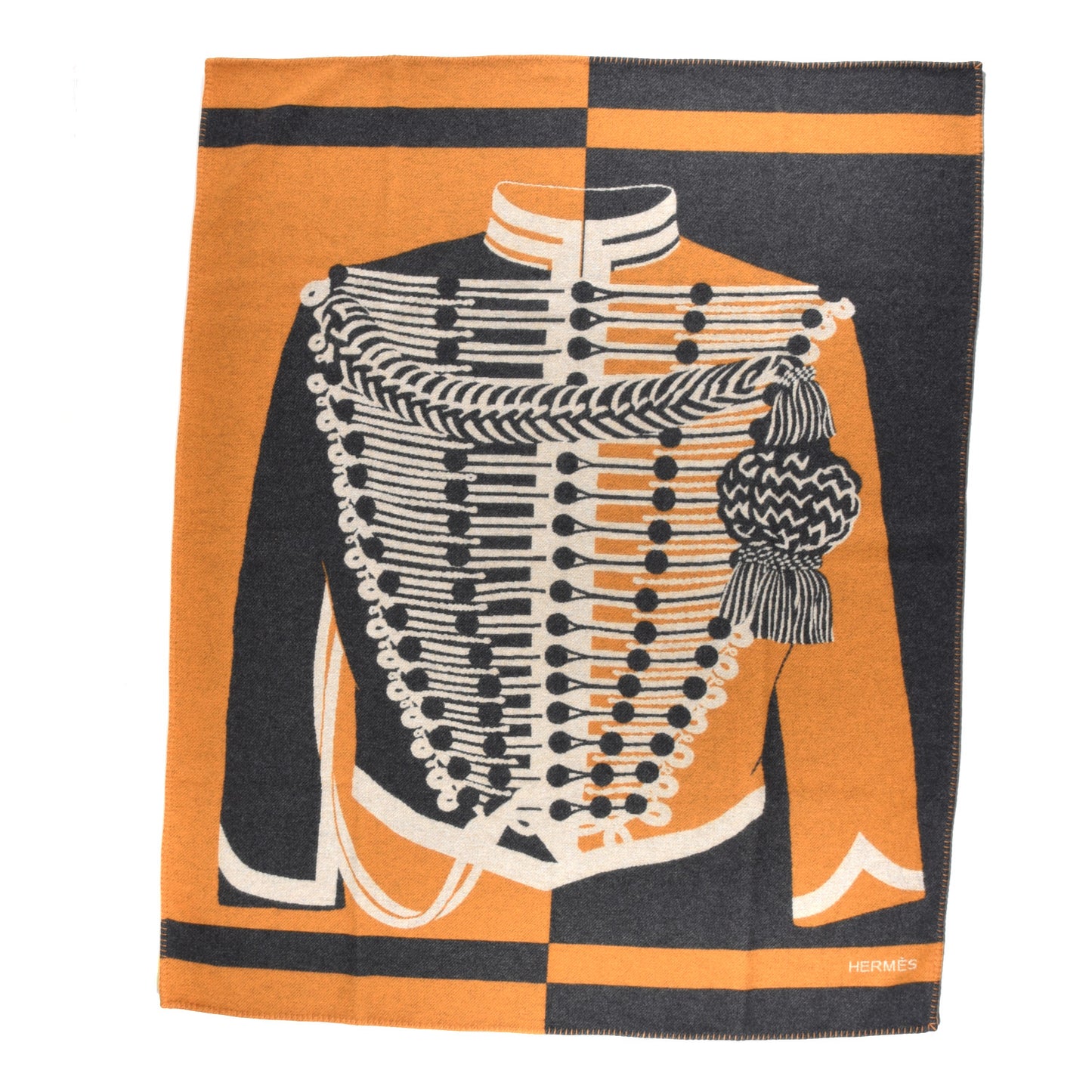 Wool Cashmere Brandebourgs Blanket Ambre Anthracite