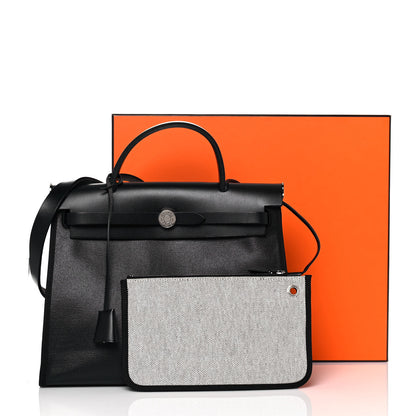 Hermes Toile H Berline Vache Hunter Herbag Zip PM 31 Black Ecru 13 of 13