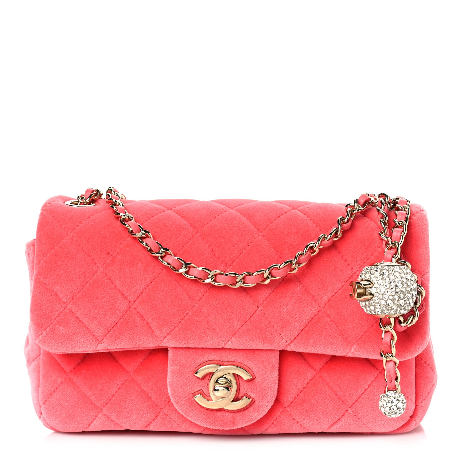 Chanel Velvet Quilted Mini Rectangular Pearl Crush Flap Coral 1 of 8
