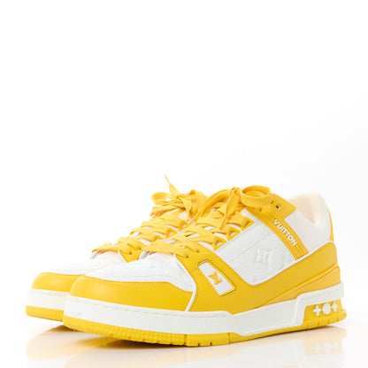 Louis Vuitton Calfskin Embossed Monogram Mens LV Trainer Sneakers 8.5 Yellow White 3 of 10