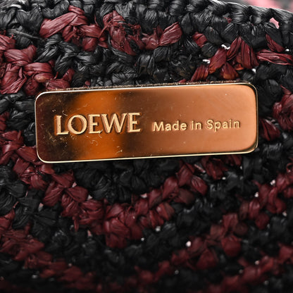 Loewe Raffia Calfskin Paula's Ibiza Medium Puzzle Fold Tote Pink Burgundy 6 of 10